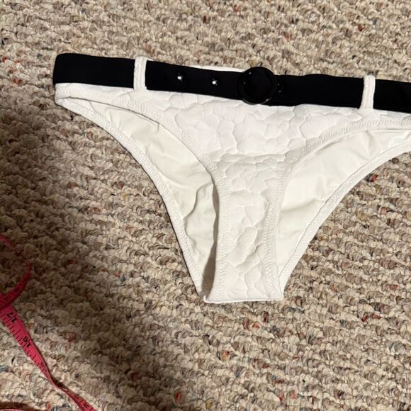 Solid & Striped Rachel Belted Bikini Bottom White Embossed Floral- Size Medium - Picture 3 of 8